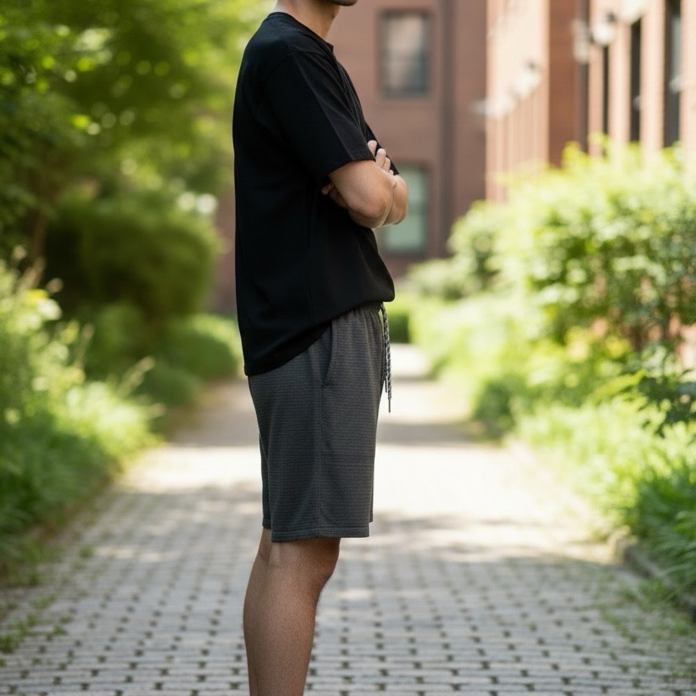 Black Textured Drawstring Shorts - Picture 5 of 12